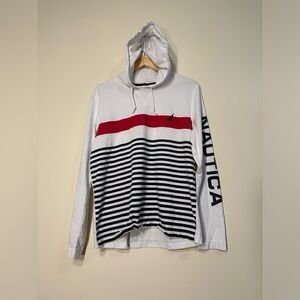 Vintage NAUTICA Logo Embroidered Hooded Long Sleeve T-shirt Striped Pattern